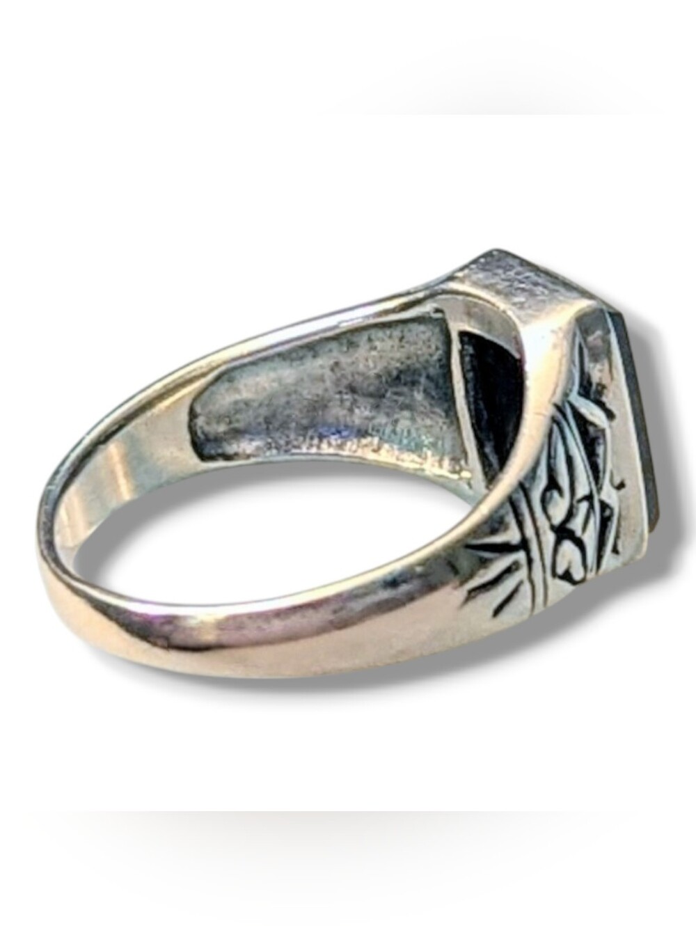 Vintage 925 Sterling Silver Natural Black Onyx Gemstone Signet Ring Size 10 - Picture 5 of 7